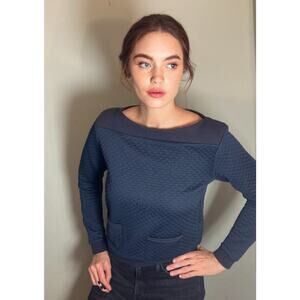 Reiss Quilted Navy Blue Boatneck Sweatshirt Top ~ Size M ~ Minimal Chic